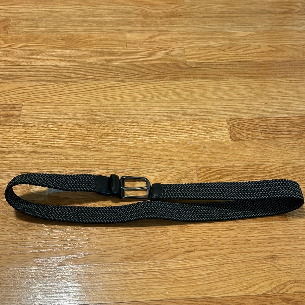 Perry Ellis Portfolio Black Leather Braided Belt